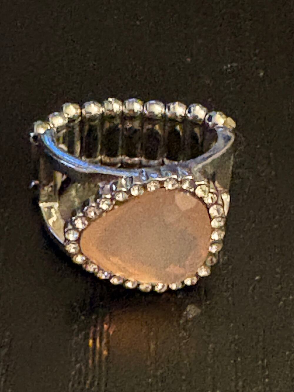 Vintage Halo Cabochon Ring Rhinestone Stretch Band 9